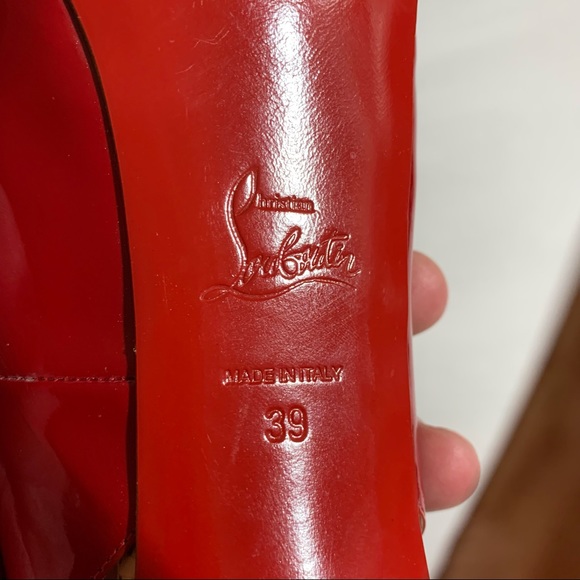 CHRISTIAN LOUBOUTIN size 39 red patent leather peep toe SLINGBACK platform HEELS - Picture 2 of 12